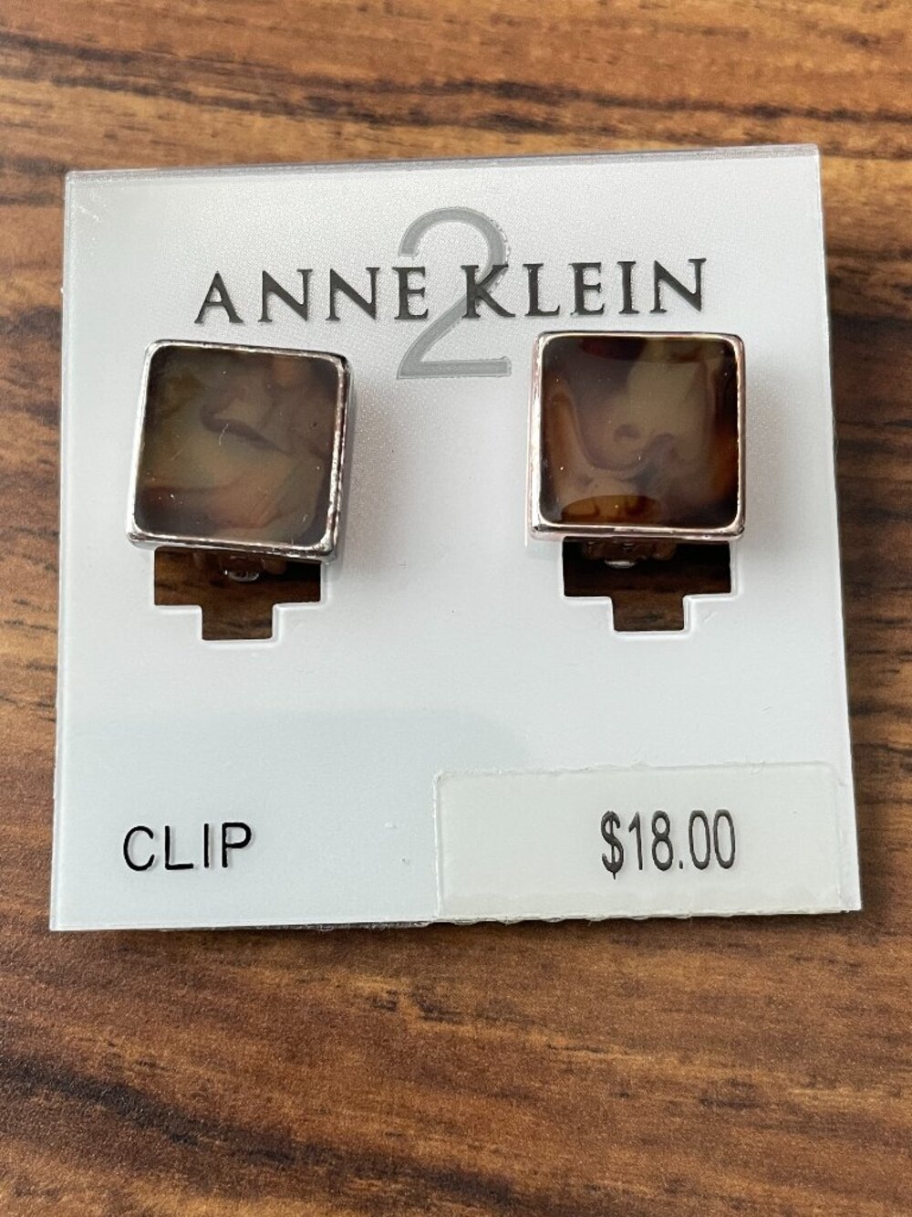 Anne Klein clip-on earrings -square tortoiseshell-patterned-NWT